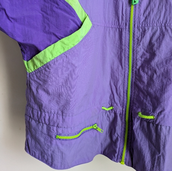 Vintage 90s InSport for Women Purple Neon Green Windbreaker Jacket Medium Hood - Picture 4 of 16